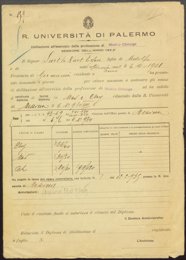 Sürth, Egon - Abilitazione Medico Chirurgo