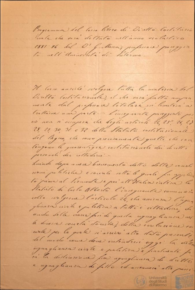 L’INSEGNAMENTO ALLA FACOLTÀ DI GIURISPRUDENZA IN DIRITTO COSTITUZIONALE (1885-1886)
