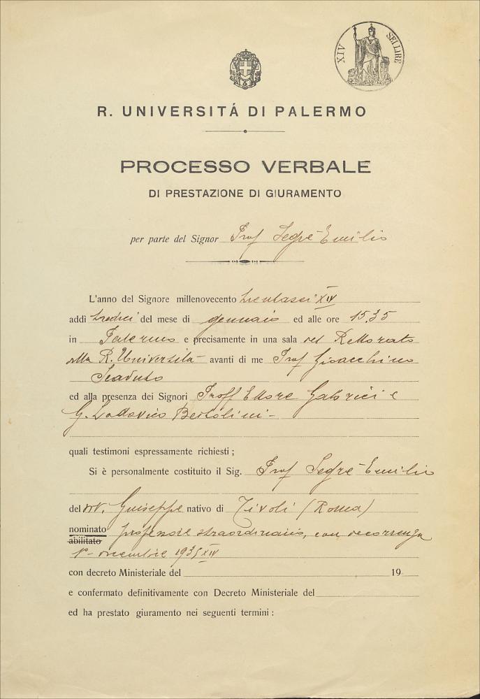 Segré, Emilio - Fascicolo docente