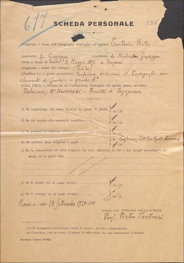 Tortorici, Pietro - Fascicolo docente