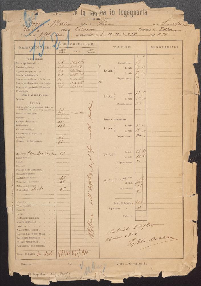 Ovazza, Mario - Fascicolo studente