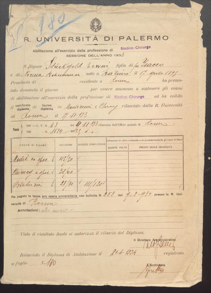 Stückgold, Erwin Israel - Abilitazione Medico Chirurgo